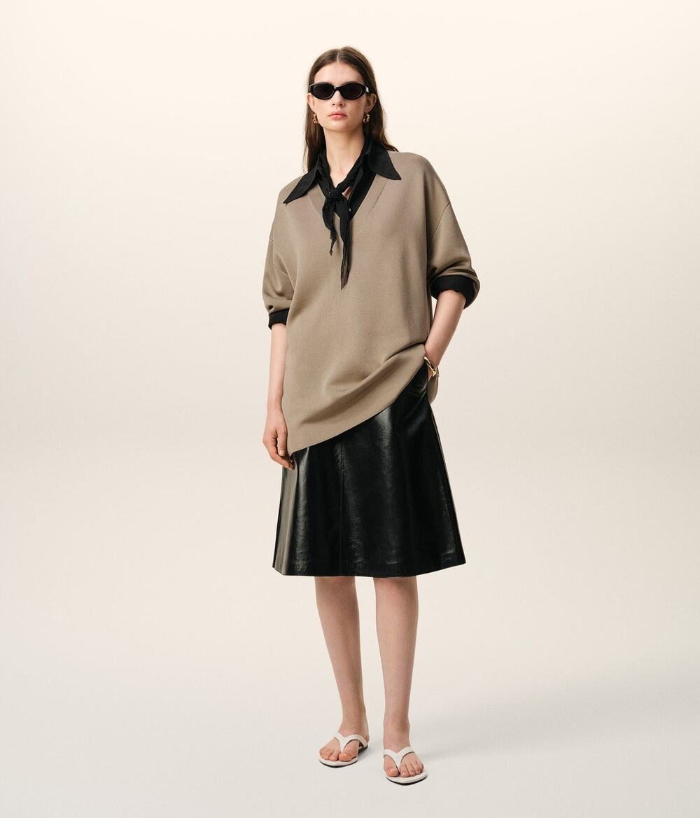 Ami Paris Women's Wool Short Sleeves V-Neck Sweater Beige Taupe Size S NWT